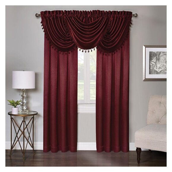 NEW Regal Home Regency Rod Pocket Waterfall Valance Curtain Burgundy Red 38x58 - Picture 3 of 5